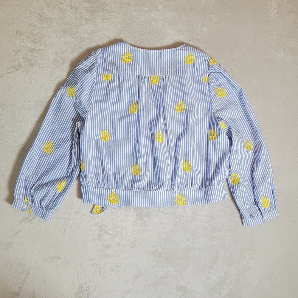 J Crew Striped Wrap Front Top Embroidered Pineapples L 100% Cotton - Picture 7 of 8